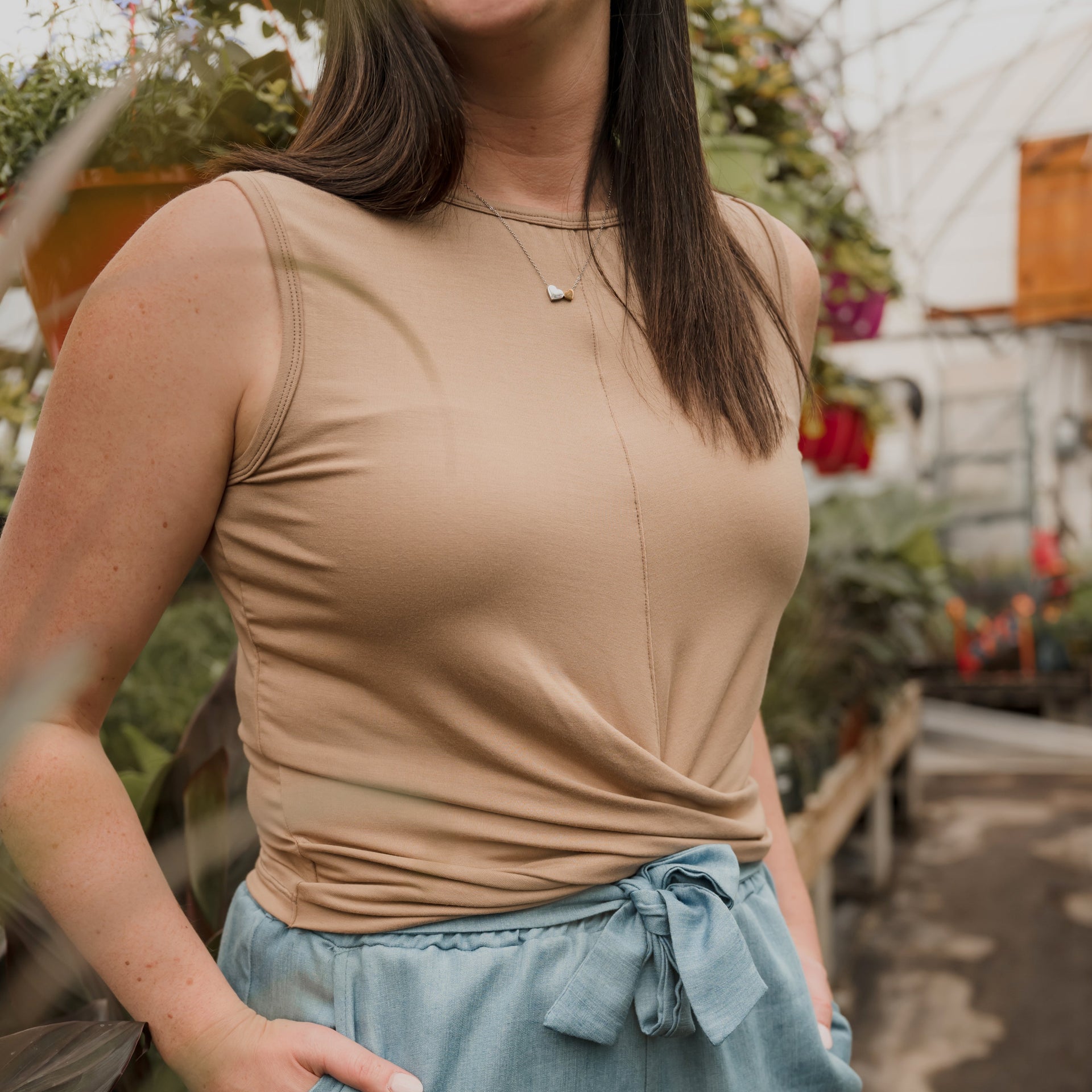 Camisole crop femme prestige MomMe&Cie en bambou - Amande