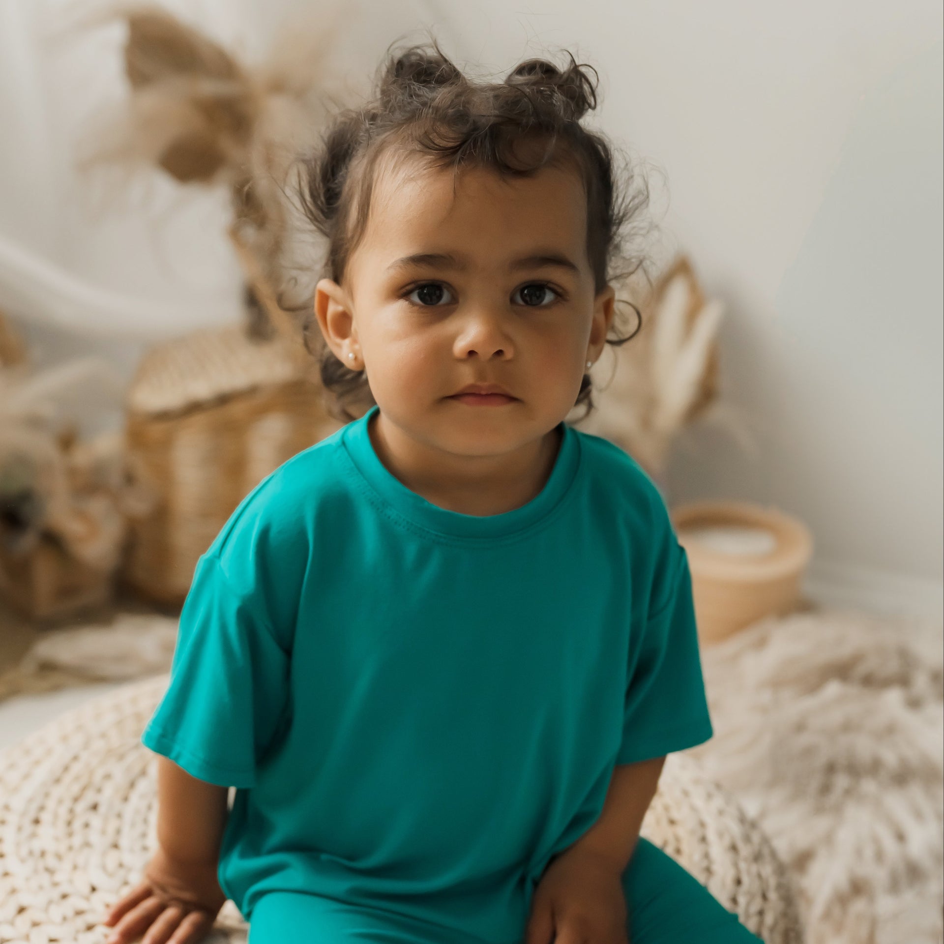 T-shirt crop enfant prestige MomMe&Cie en bambou - Bleu azur