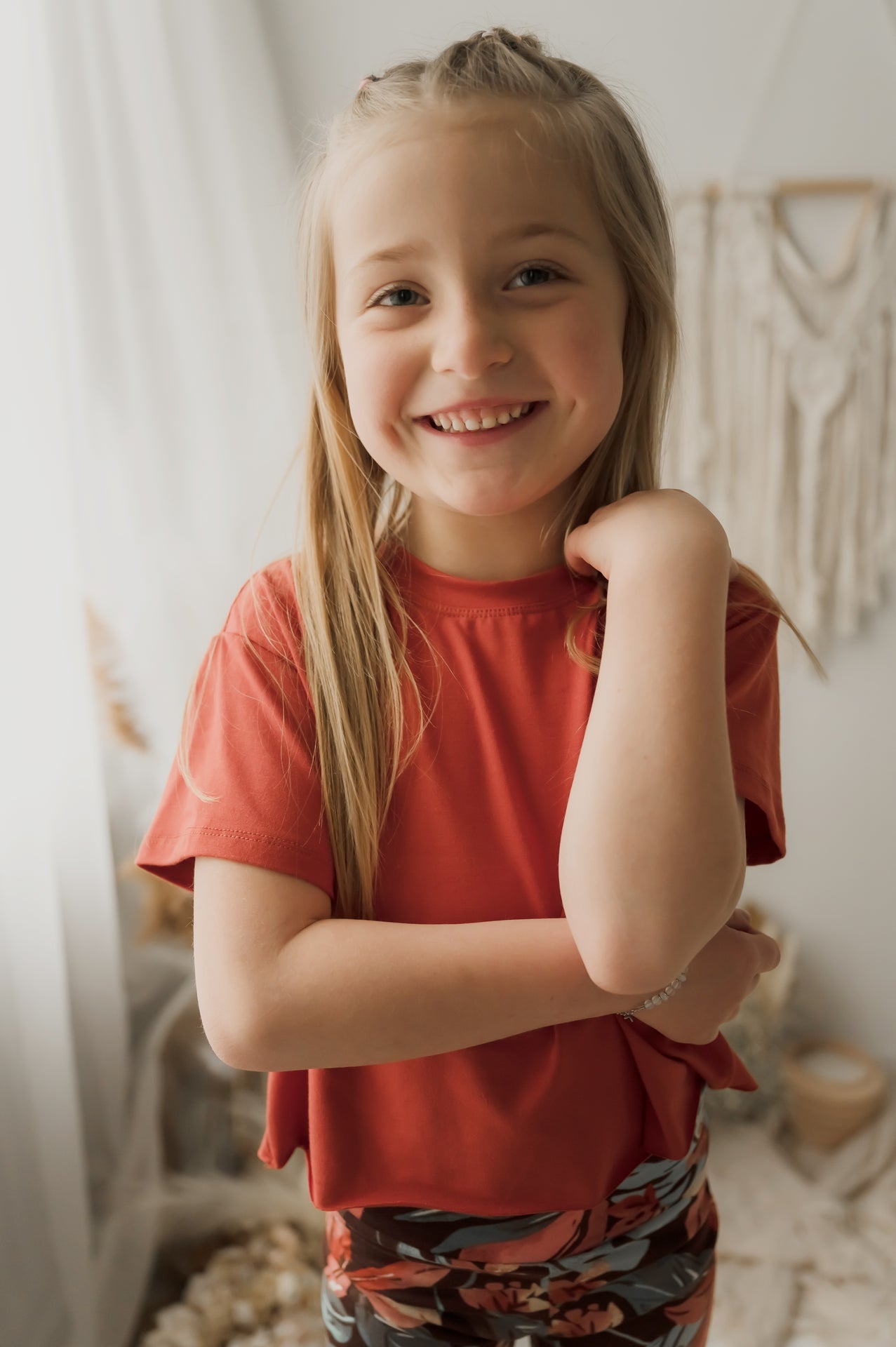 T-shirt crop enfant prestige MomMe&Cie en bambou - Orangé