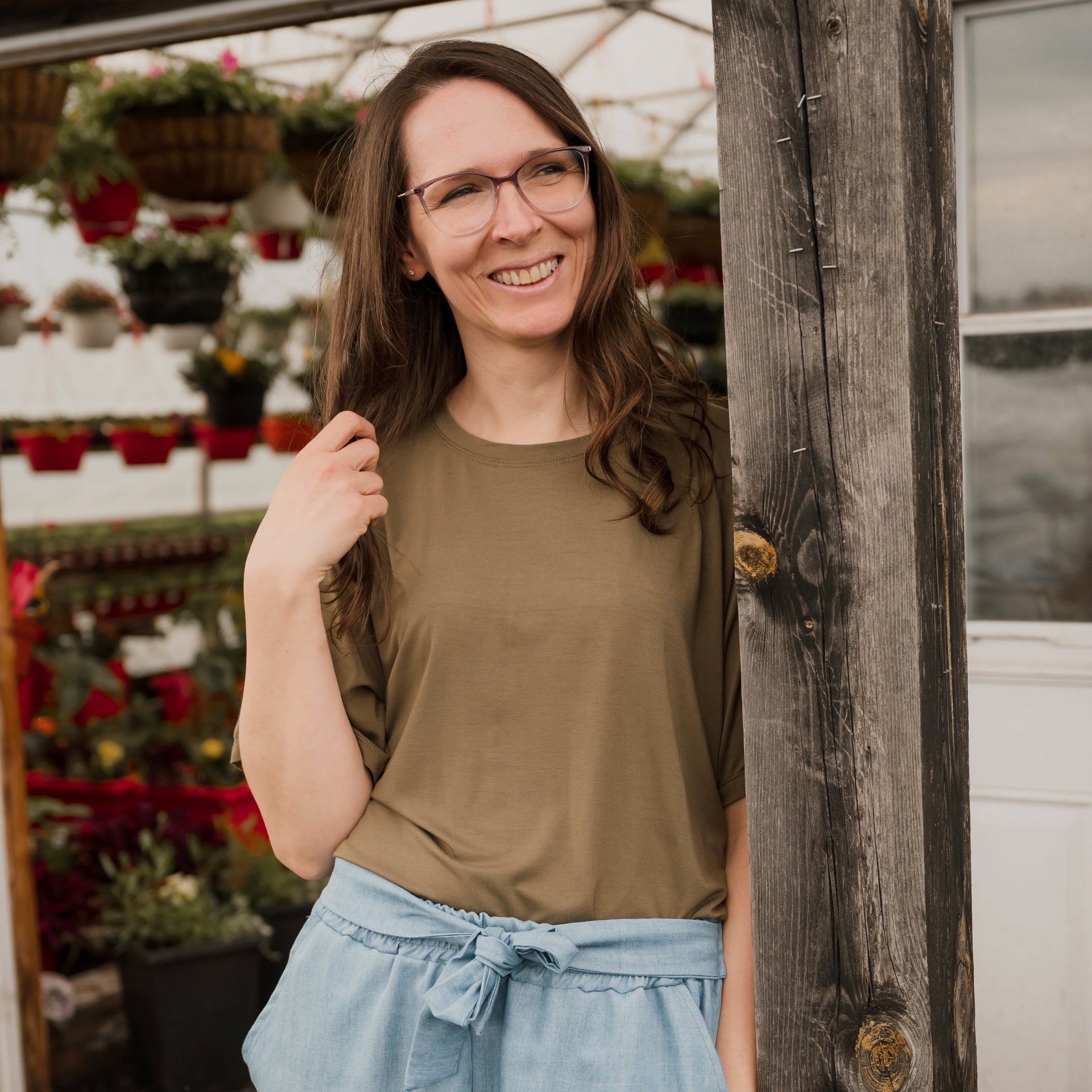 T-shirt Marie crop en bambou olive pour femme