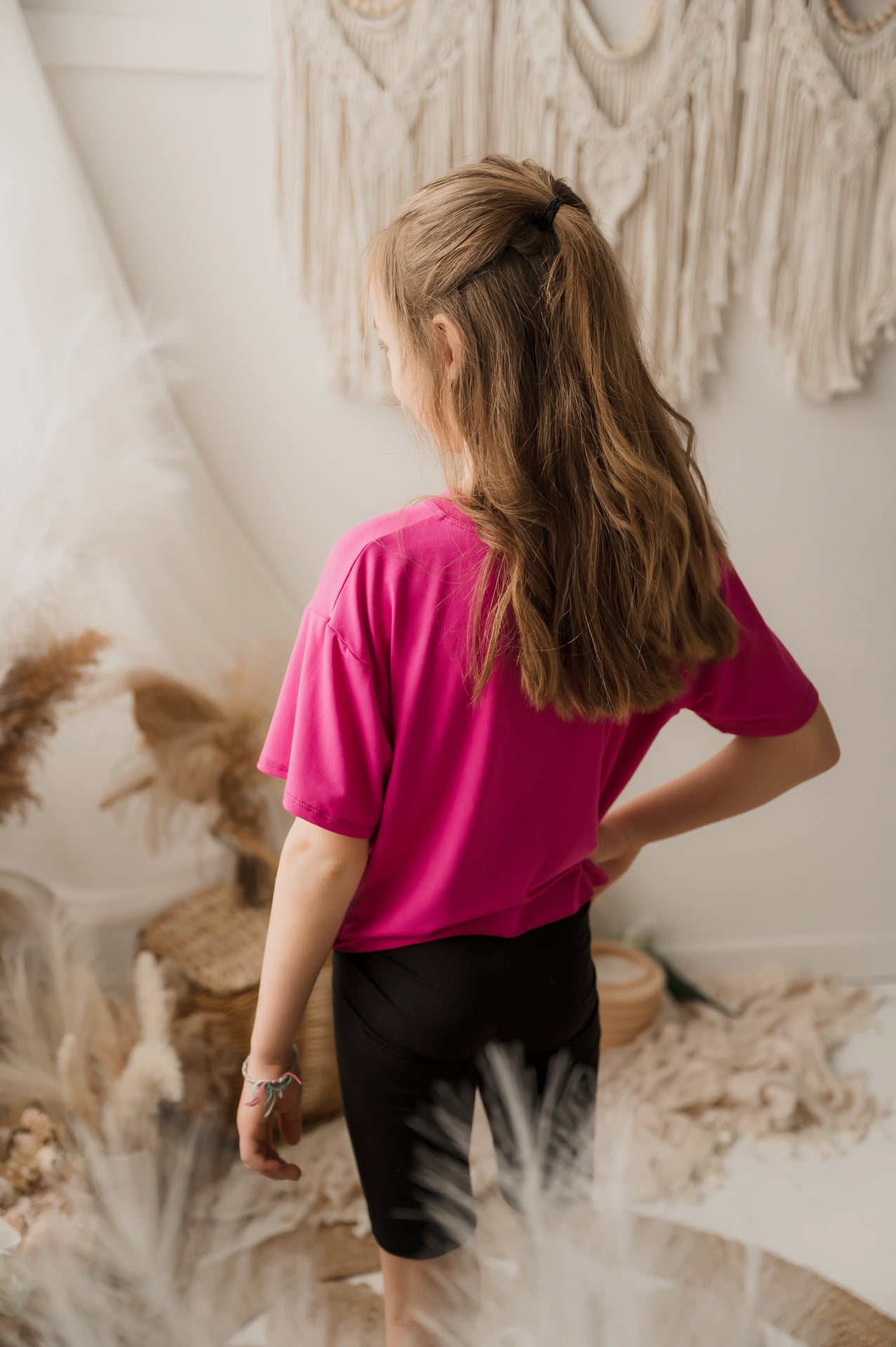 T-shirt crop enfant prestige MomMe&Cie en bambou - Magenta