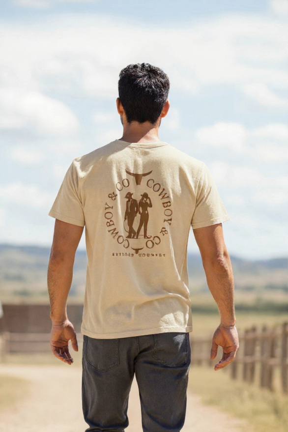T-shirt La-So "Le Duo C & C", couleur ivoire, vue de dos, logo arrière duo Cowboy & Cowgirls